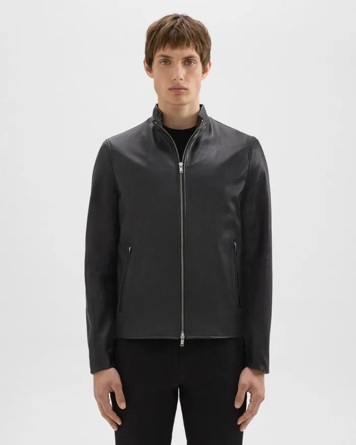 Theory Morvek Zip Jacket In Leather Black Men Blazers Jackets