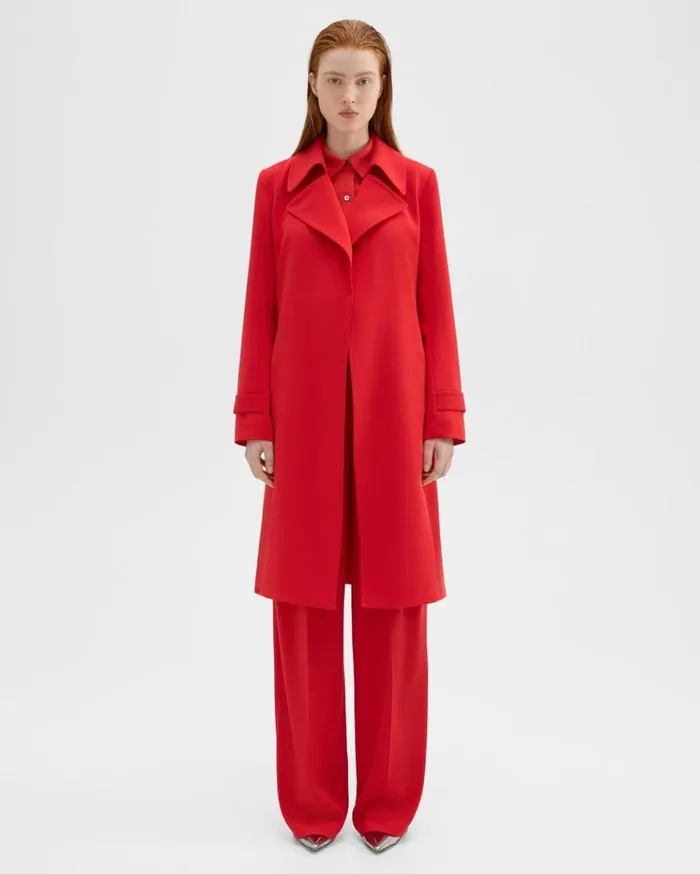 Theory Oaklane Trench Coat In Admiral Crepe Geranium Women Outerwear