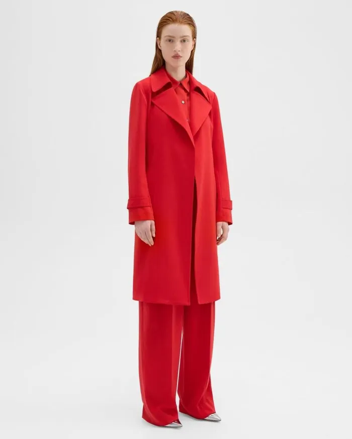 Theory Oaklane Trench Coat In Admiral Crepe Geranium Women Outerwear