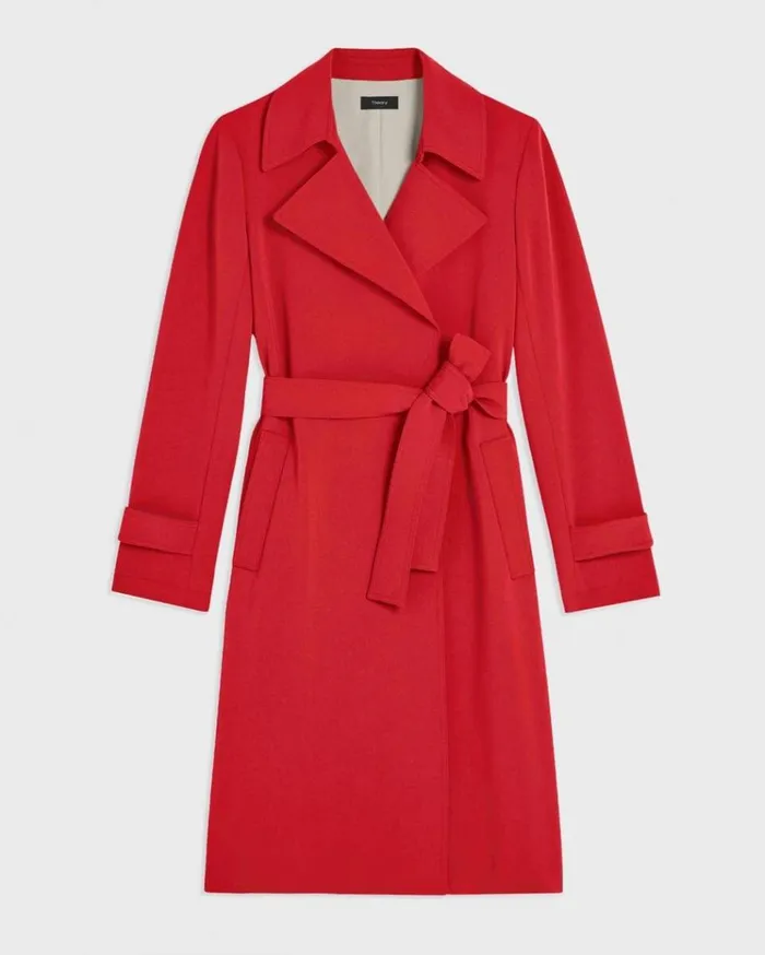 Theory Oaklane Trench Coat In Admiral Crepe Geranium Women Outerwear