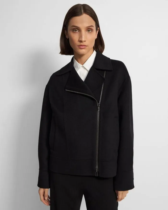 Theory Oversized Moto Jacket In DoubleFace WoolCashmere Black Women Outerwear Theory Oversized Moto Jacket In DoubleFace WoolCashmere Black Women Outerwear