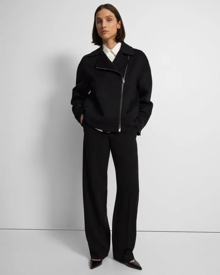 Theory Oversized Moto Jacket In DoubleFace WoolCashmere Black Women Outerwear