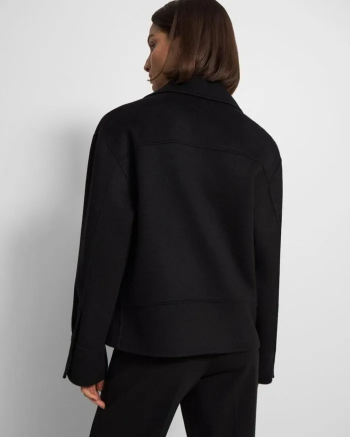 Theory Oversized Moto Jacket In DoubleFace WoolCashmere Black Women Outerwear