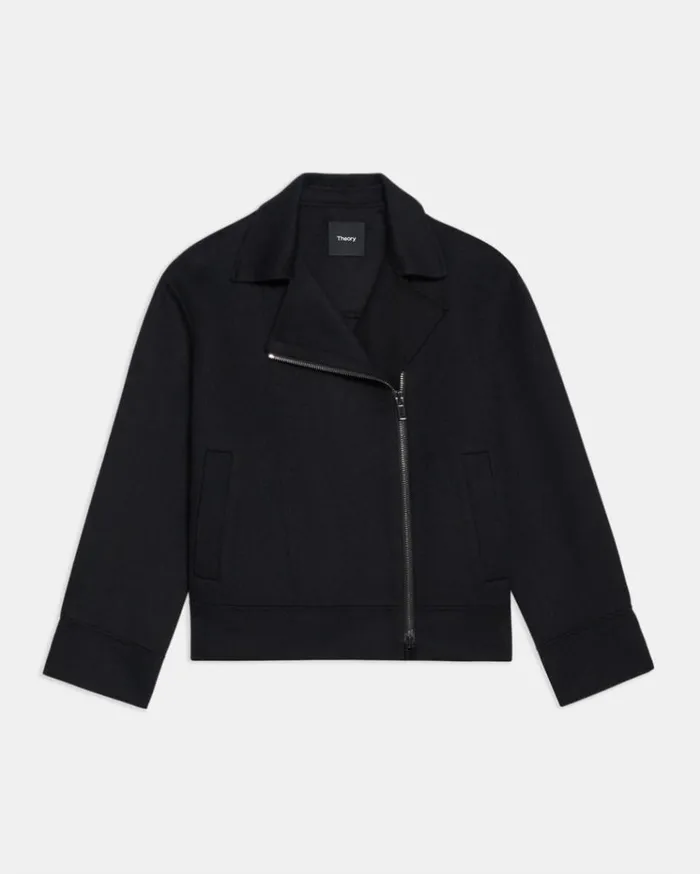 Theory Oversized Moto Jacket In DoubleFace WoolCashmere Black Women Outerwear