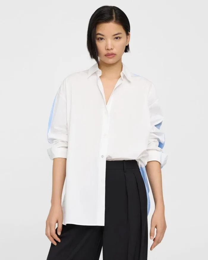 Theory Oversized TwoTone Shirt In Cotton Whitedahlia Women Tops