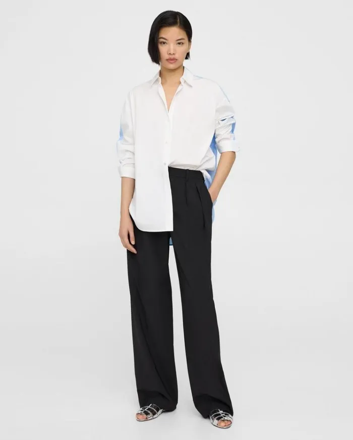 Theory Oversized TwoTone Shirt In Cotton Whitedahlia Women Tops