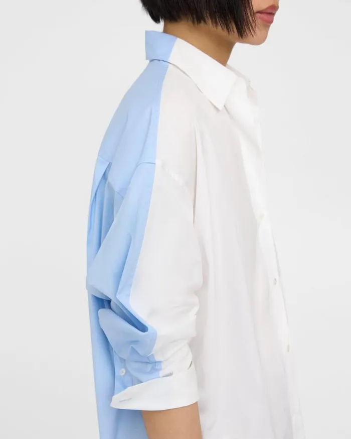 Theory Oversized TwoTone Shirt In Cotton Whitedahlia Women Tops