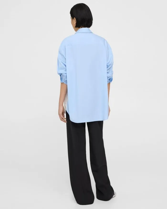Theory Oversized TwoTone Shirt In Cotton Whitedahlia Women Tops