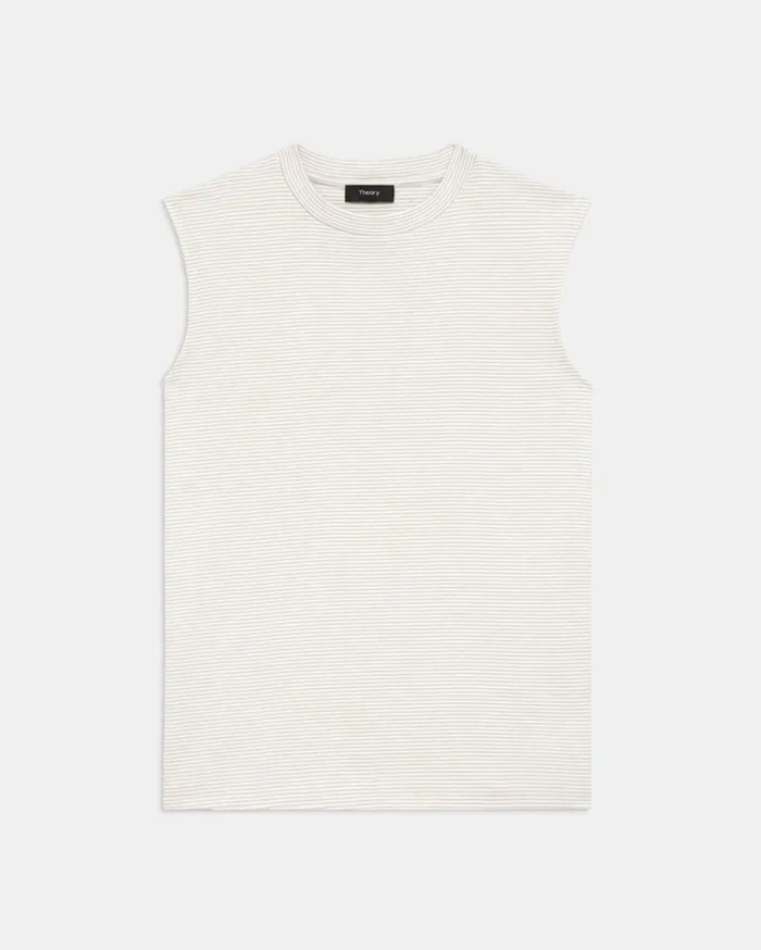 Theory Perfect CutOff Tee In Striped Cotton Jersey Sand Multi Women TShirts Tank Tops Theory Perfect CutOff Tee In Striped Cotton Jersey Sand Multi Women TShirts Tank Tops