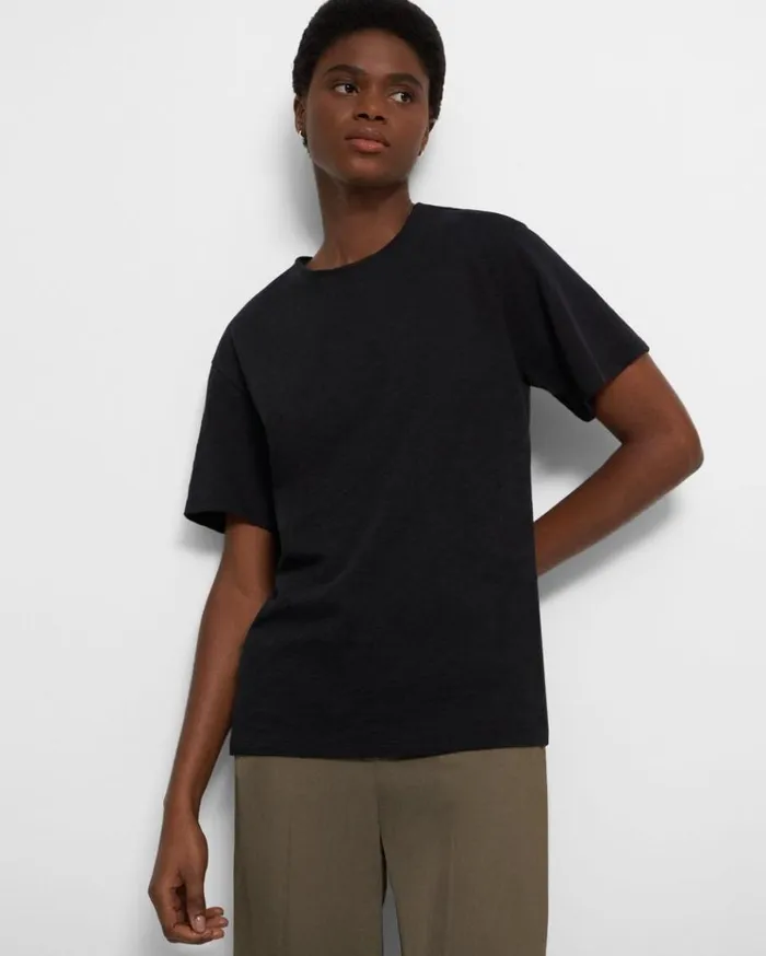 Theory Perfect Tee In Organic Slub Cotton Black Women TShirts Tank Tops