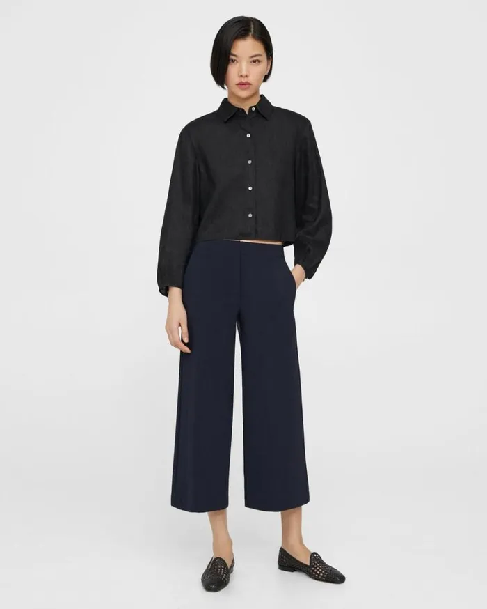 Theory Pleated Shirt In Relaxed Linen Black Women Tops Theory Pleated Shirt In Relaxed Linen Black Women Tops