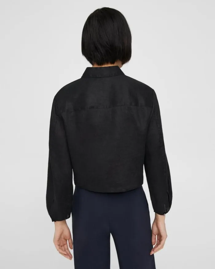 Theory Pleated Shirt In Relaxed Linen Black Women Tops Theory Pleated Shirt In Relaxed Linen Black Women Tops