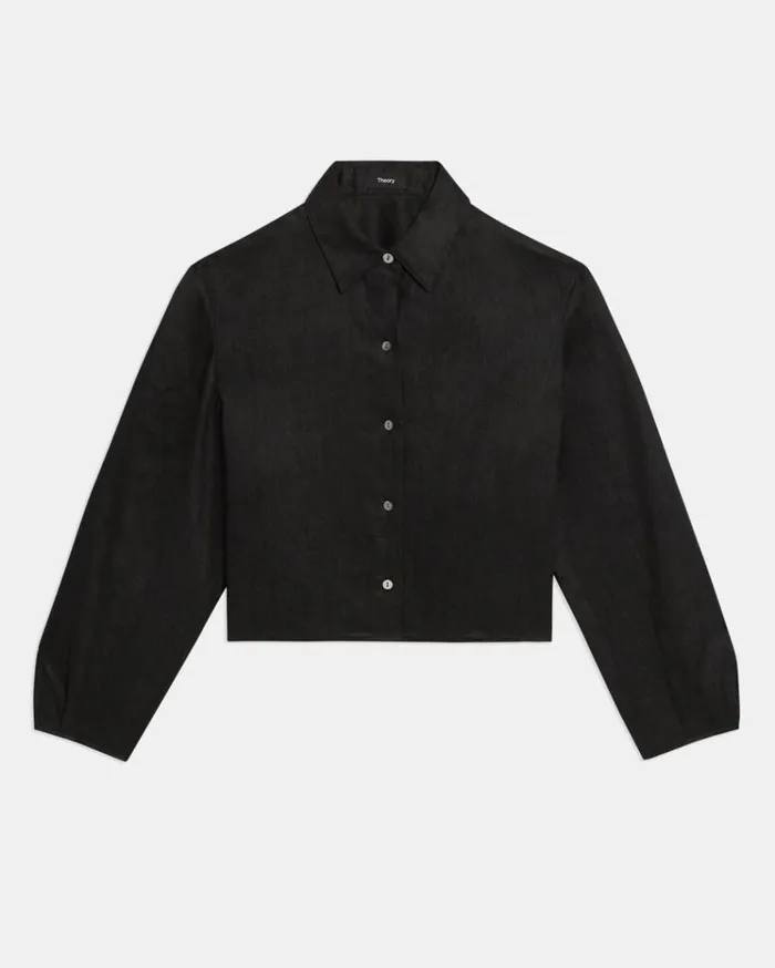 Theory Pleated Shirt In Relaxed Linen Black Women Tops Theory Pleated Shirt In Relaxed Linen Black Women Tops