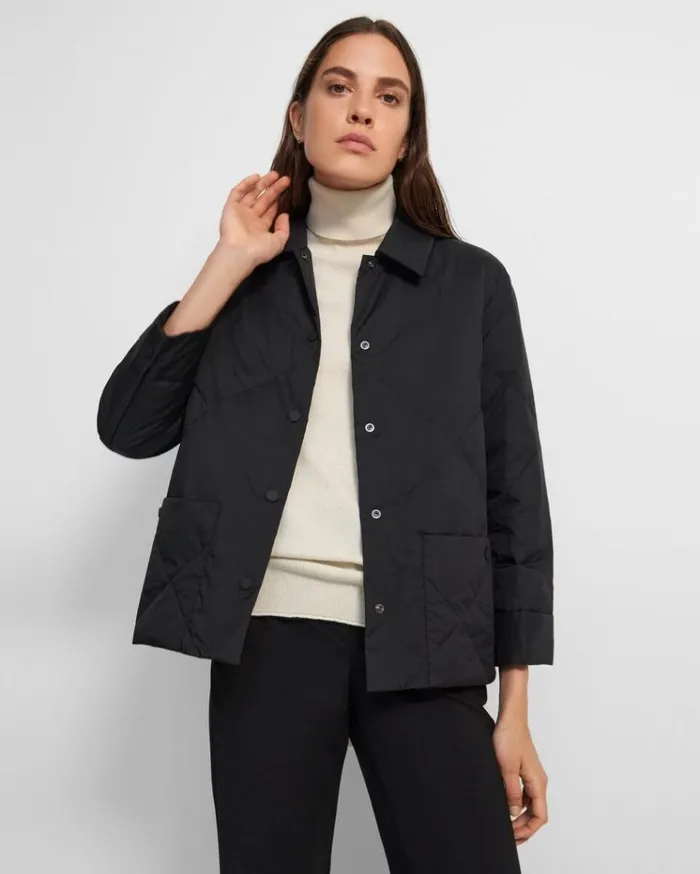 Theory Quilted Jacket In WaterResistant Nylon Black Women Outerwear Theory Quilted Jacket In WaterResistant Nylon Black Women Outerwear