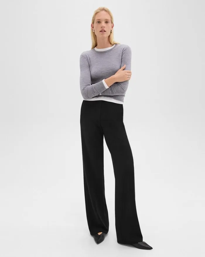 Theory Relaxed Straight Pant In Admiral Crepe Black Women Pants