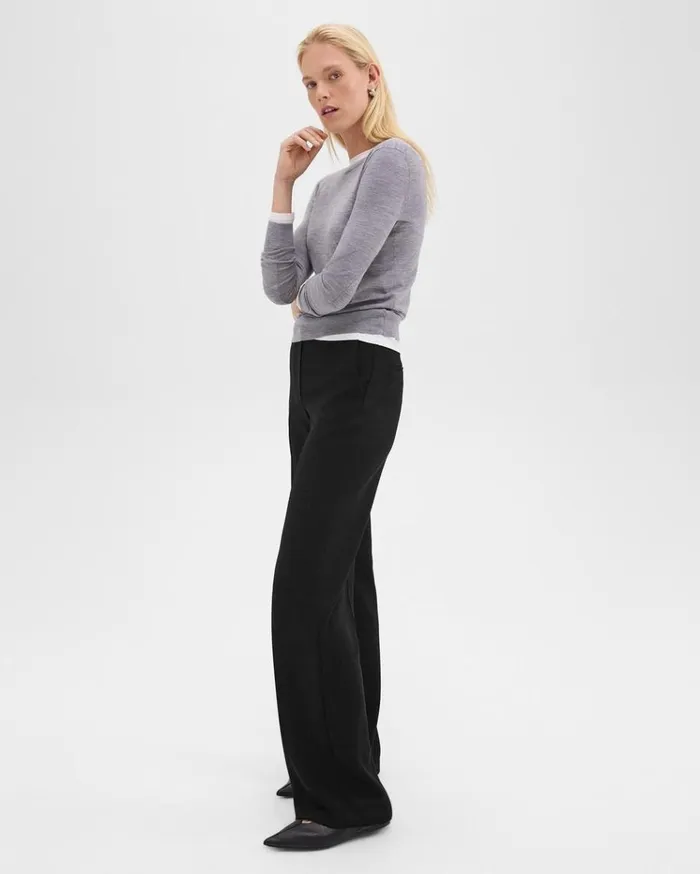Theory Relaxed Straight Pant In Admiral Crepe Black Women Pants