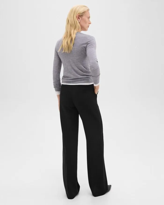 Theory Relaxed Straight Pant In Admiral Crepe Black Women Pants