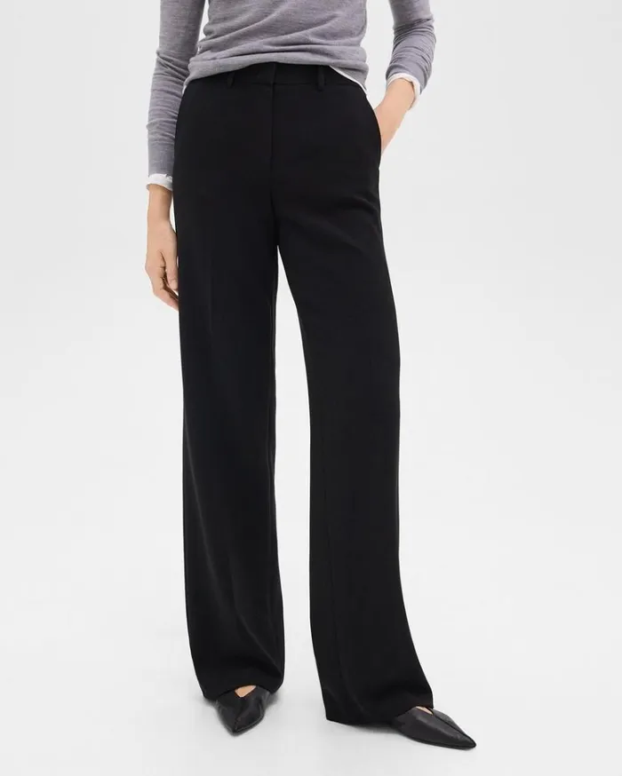 Theory Relaxed Straight Pant In Admiral Crepe Black Women Pants