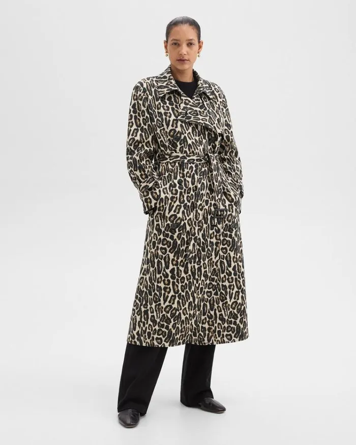 Theory Relaxed Trench Coat In Stretch Leopard Wool Beige Multi Women Outerwear Theory Relaxed Trench Coat In Stretch Leopard Wool Beige Multi Women Outerwear