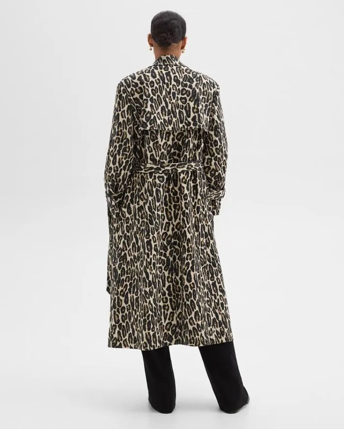 Theory Relaxed Trench Coat In Stretch Leopard Wool Beige Multi Women Outerwear Theory Relaxed Trench Coat In Stretch Leopard Wool Beige Multi Women Outerwear