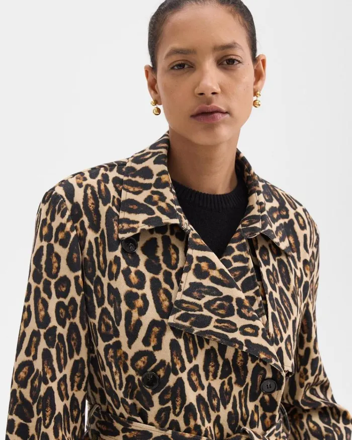 Theory Relaxed Trench Coat In Stretch Leopard Wool Beige Multi Women Outerwear Theory Relaxed Trench Coat In Stretch Leopard Wool Beige Multi Women Outerwear