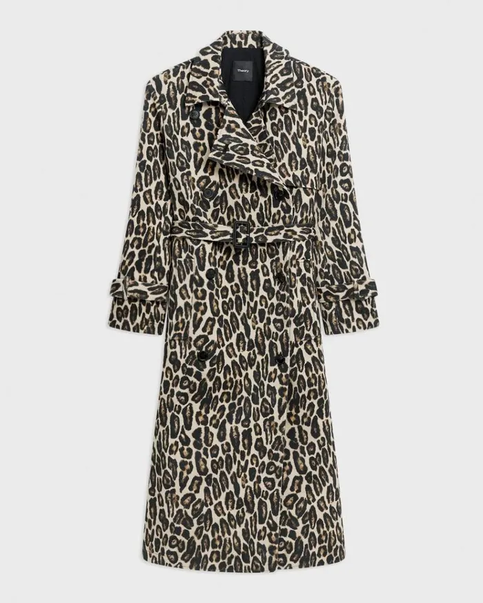 Theory Relaxed Trench Coat In Stretch Leopard Wool Beige Multi Women Outerwear Theory Relaxed Trench Coat In Stretch Leopard Wool Beige Multi Women Outerwear
