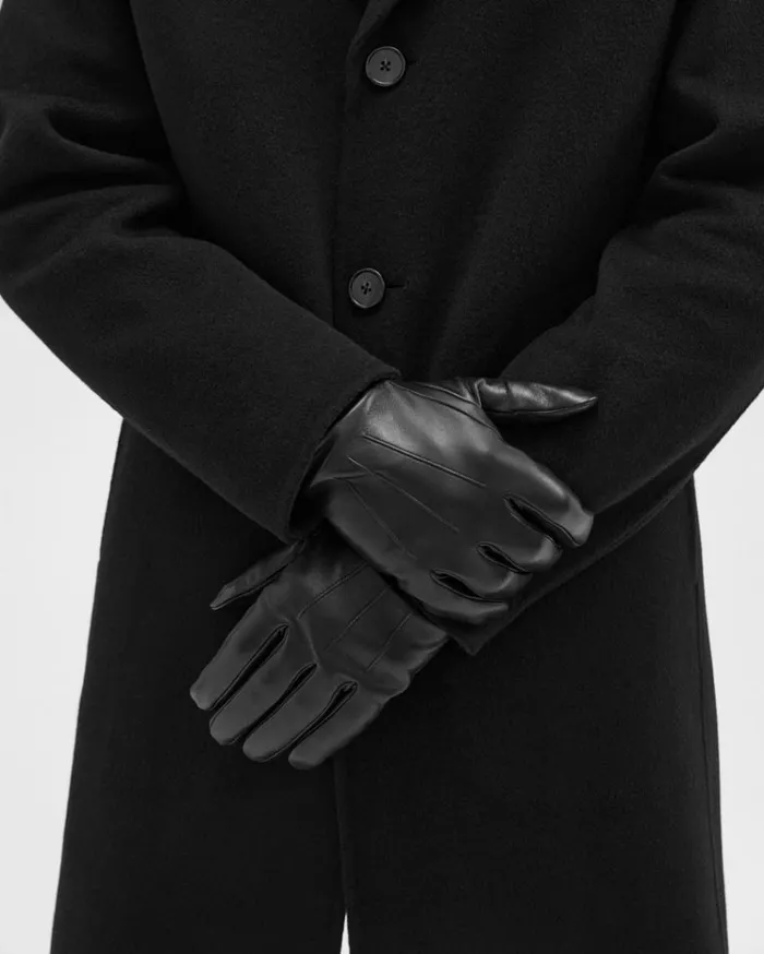 Theory Ribbed Cuff Gloves In Leather Black Men Hats Scarves Theory Ribbed Cuff Gloves In Leather Black Men Hats Scarves