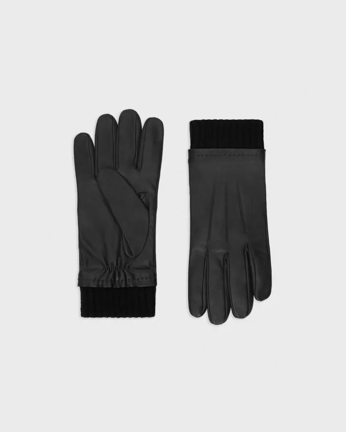 Theory Ribbed Cuff Gloves In Leather Black Men Hats Scarves Theory Ribbed Cuff Gloves In Leather Black Men Hats Scarves
