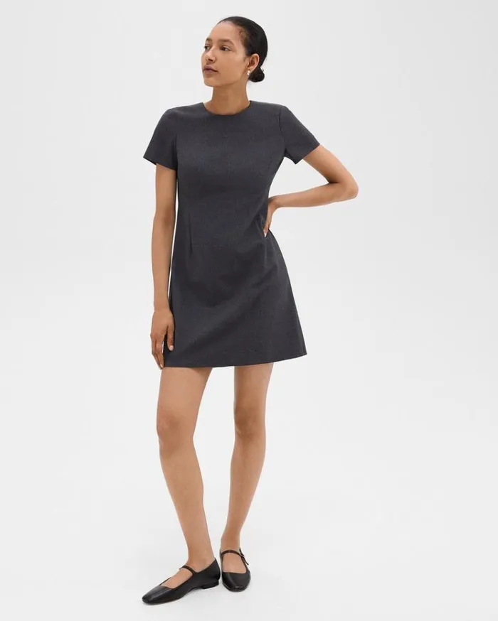 Theory Sheath Dress In Good Wool Charcoal Melange Women Dresses