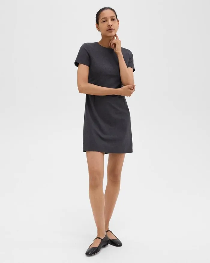 Theory Sheath Dress In Good Wool Charcoal Melange Women Dresses