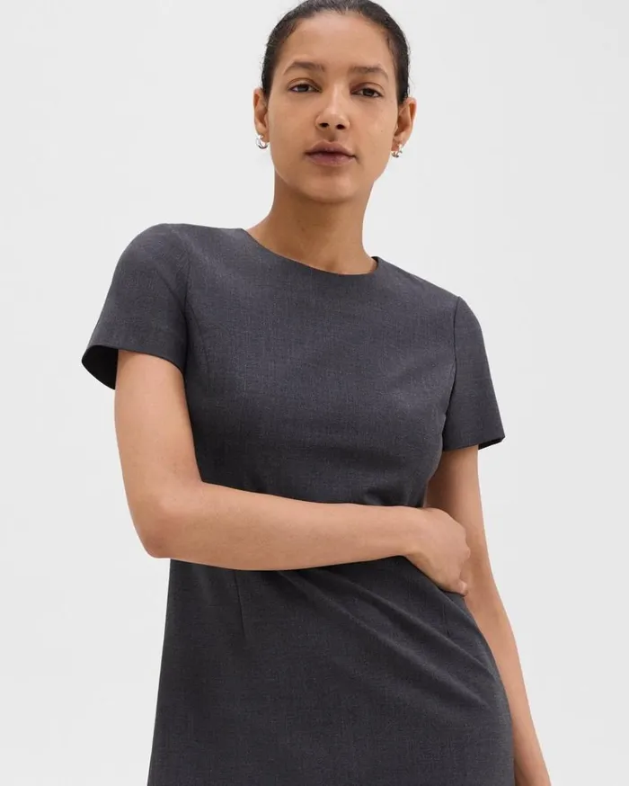 Theory Sheath Dress In Good Wool Charcoal Melange Women Dresses
