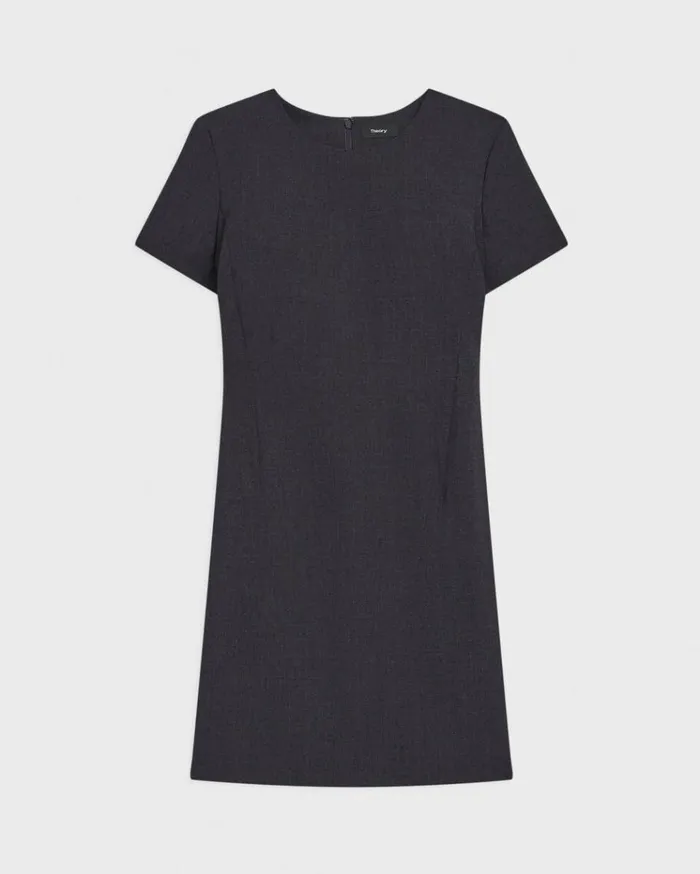 Theory Sheath Dress In Good Wool Charcoal Melange Women Dresses