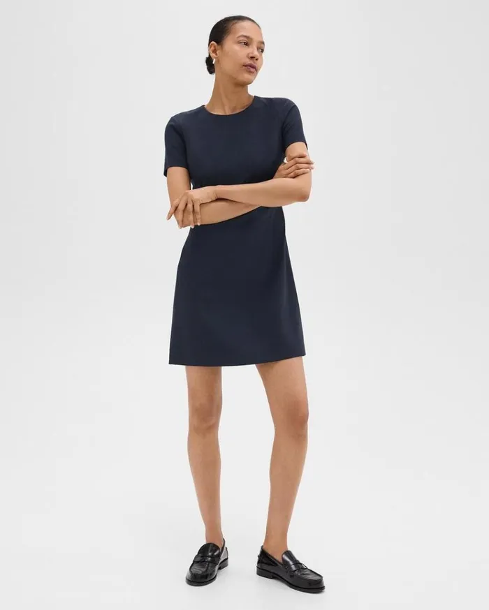 Theory Sheath Dress In Good Wool Nocturne Navy Women Dresses