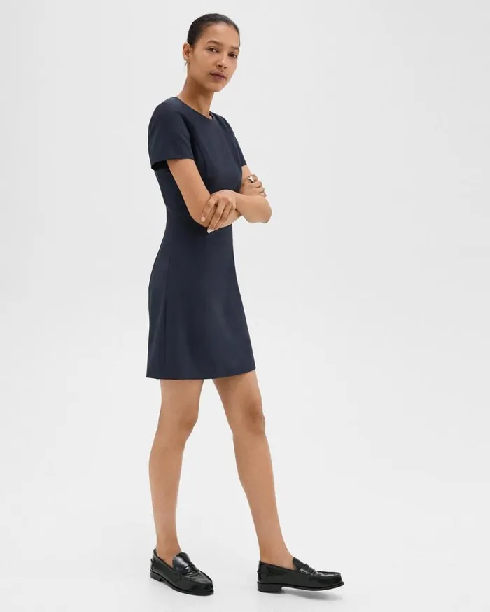 Theory Sheath Dress In Good Wool Nocturne Navy Women Dresses