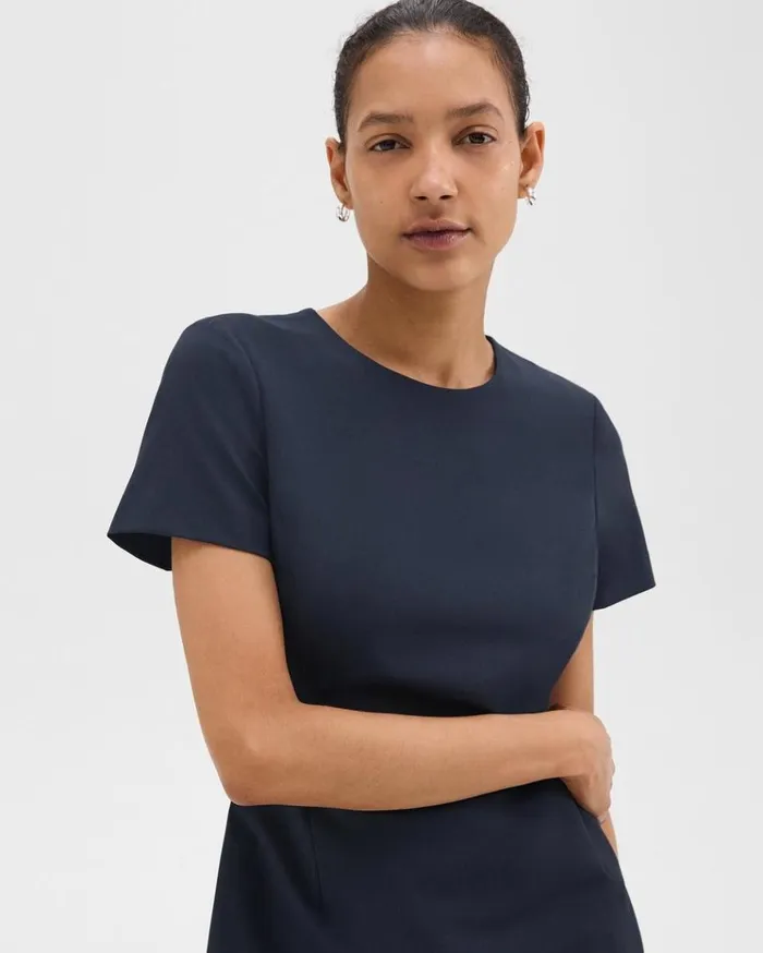 Theory Sheath Dress In Good Wool Nocturne Navy Women Dresses