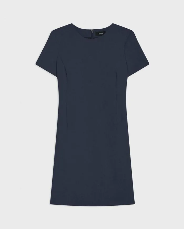 Theory Sheath Dress In Good Wool Nocturne Navy Women Dresses