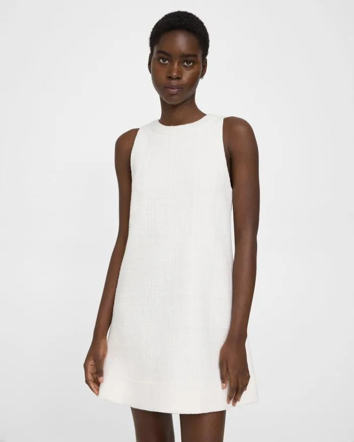 Theory Shift Dress In Cotton Tweed White Women Dresses