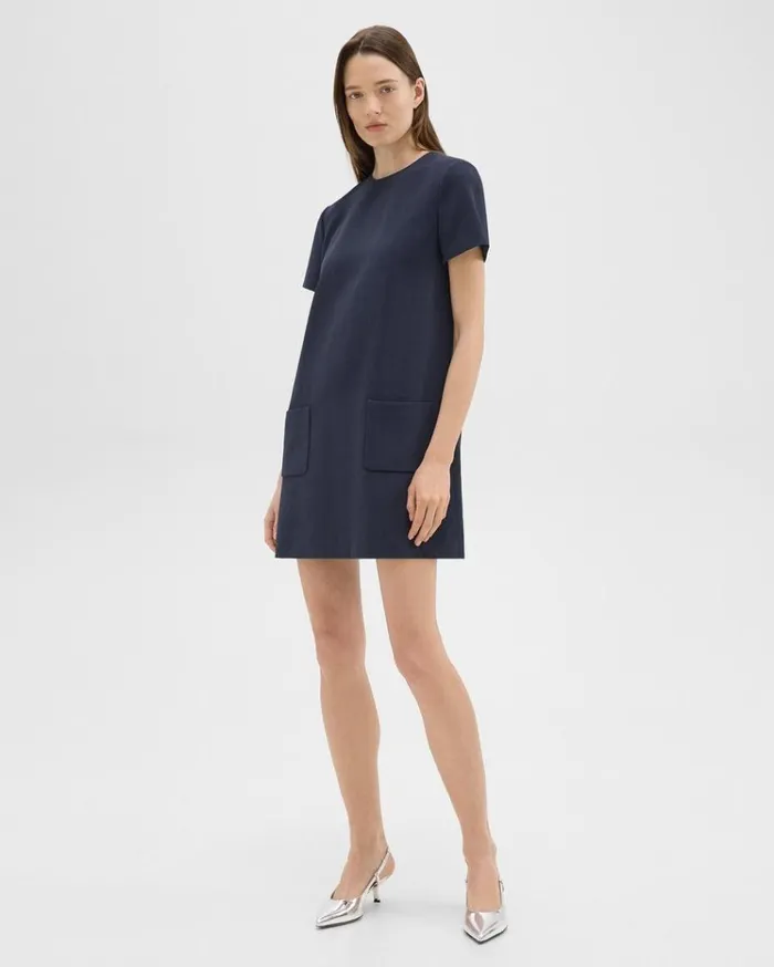 Theory ShortSleeve Mini Dress In Striped Admiral Crepe Nocturne Navy Women Dresses