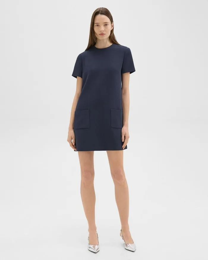 Theory ShortSleeve Mini Dress In Striped Admiral Crepe Nocturne Navy Women Dresses
