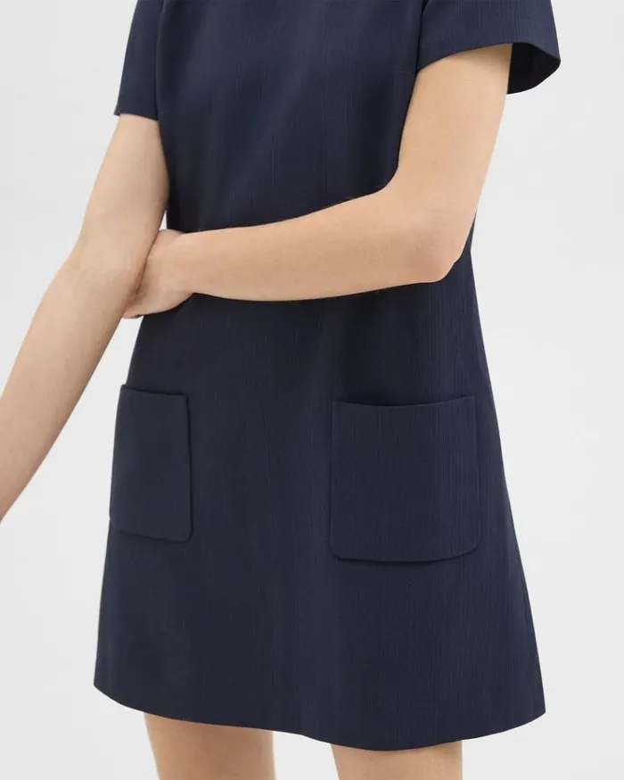 Theory ShortSleeve Mini Dress In Striped Admiral Crepe Nocturne Navy Women Dresses