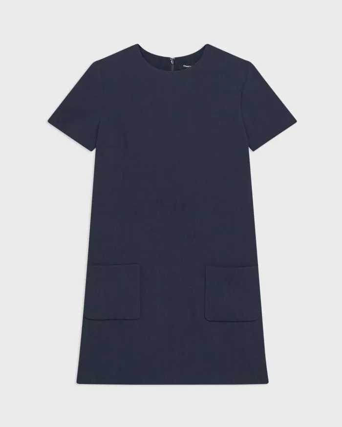 Theory ShortSleeve Mini Dress In Striped Admiral Crepe Nocturne Navy Women Dresses