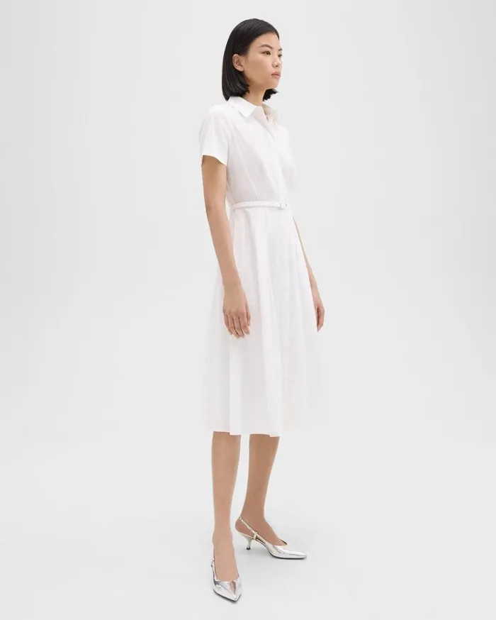 Theory ShortSleeve Shirt Dress In Good Cotton White Women Dresses