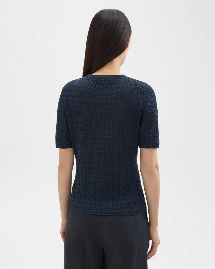 Theory ShortSleeve Sweater In Cable Knit Linen Nocturne Navy Women Sweaters Cardigans Theory ShortSleeve Sweater In Cable Knit Linen Nocturne Navy Women Sweaters Cardigans