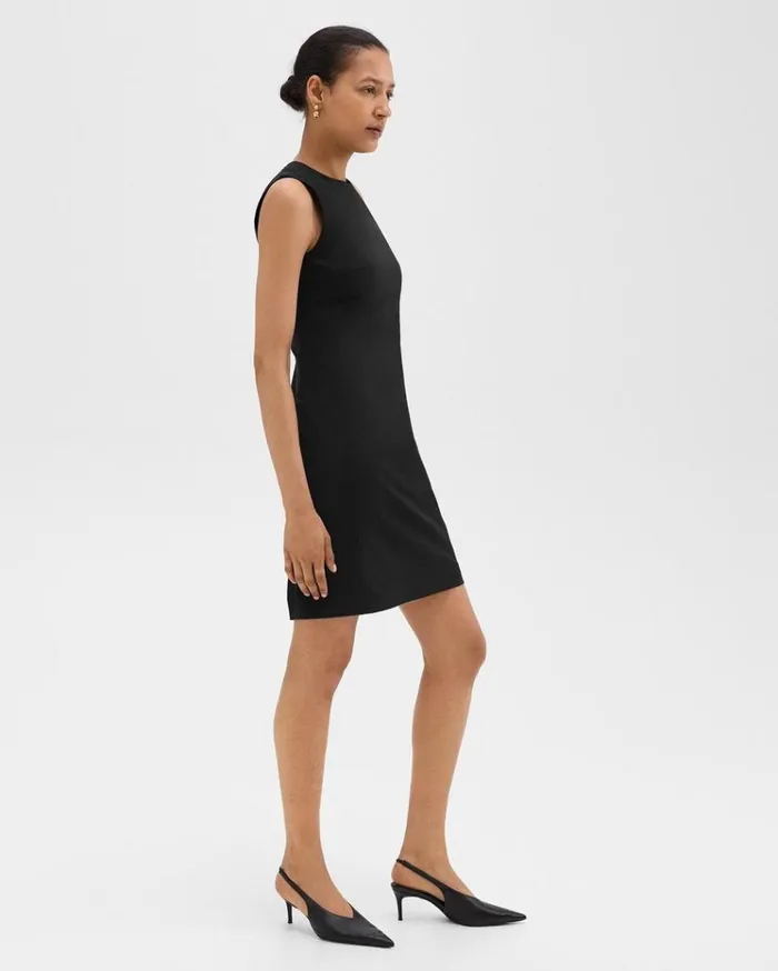 Theory Sleeveless Fitted Dress In Good Wool Black Women Dresses