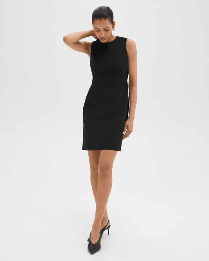 Theory Sleeveless Fitted Dress In Good Wool Black Women Dresses