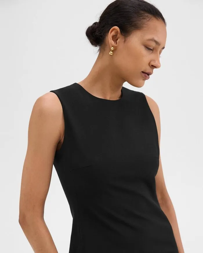 Theory Sleeveless Fitted Dress In Good Wool Black Women Dresses