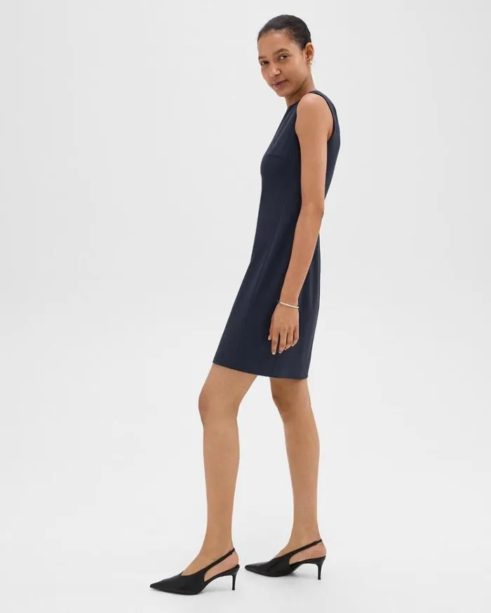 Theory Sleeveless Fitted Dress In Good Wool Nocturne Navy Women Dresses