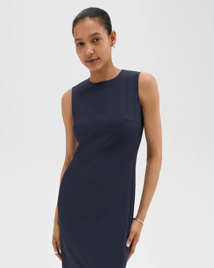 Theory Sleeveless Fitted Dress In Good Wool Nocturne Navy Women Dresses