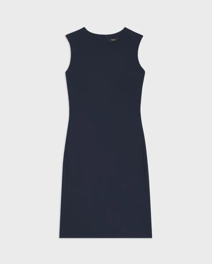 Theory Sleeveless Fitted Dress In Good Wool Nocturne Navy Women Dresses