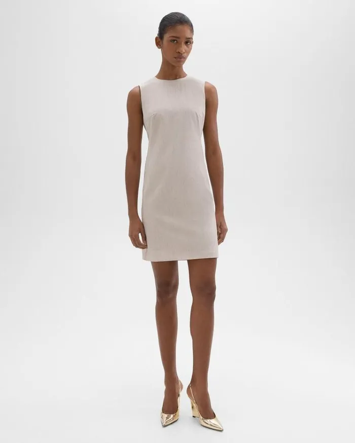 Theory Sleeveless Fitted Dress In Good Wool Sand Melange Women Dresses
